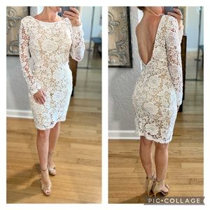 Xtaren White Floral Long Sleeve Fitted Midi Dress